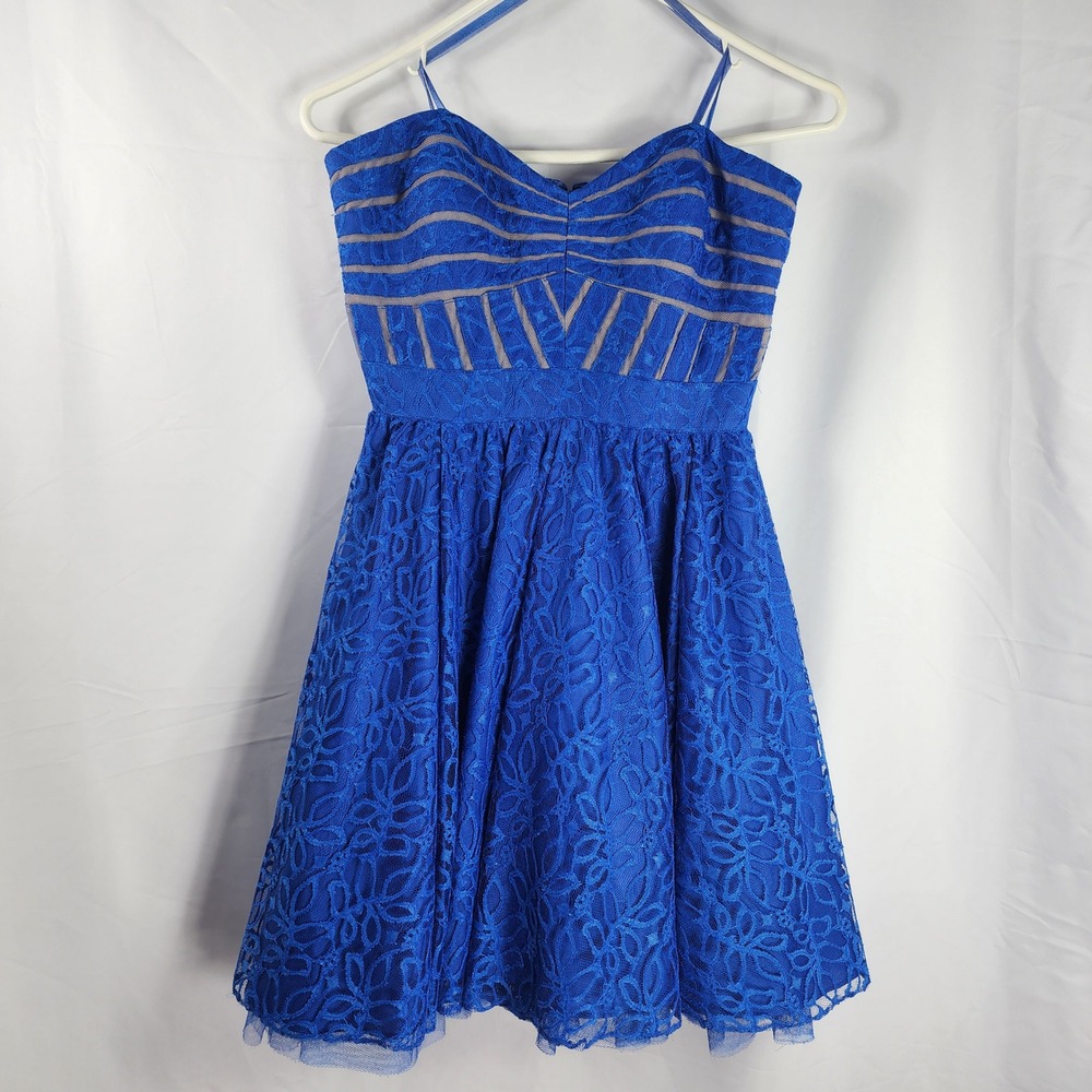 Cache Blue Lace‎ Sweetheart Sleeveless Fit Flare Mini Dress sz 2 Prom Event Glam